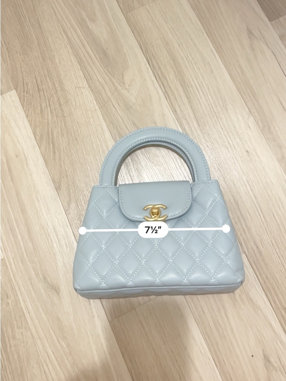 CHANEL Light Blue Quilted Mini Top-Handle Crossbody Bag with Gold Chain - Picture 8 of 9